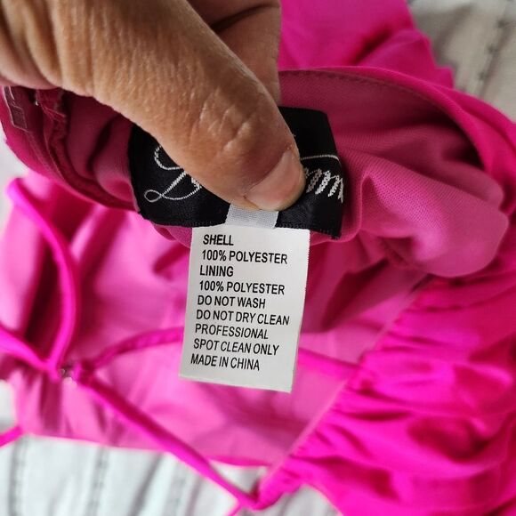 La Femme Hot Pink Ruched Scoop Modest Prom Sheath Dress - Picture 11 of 12